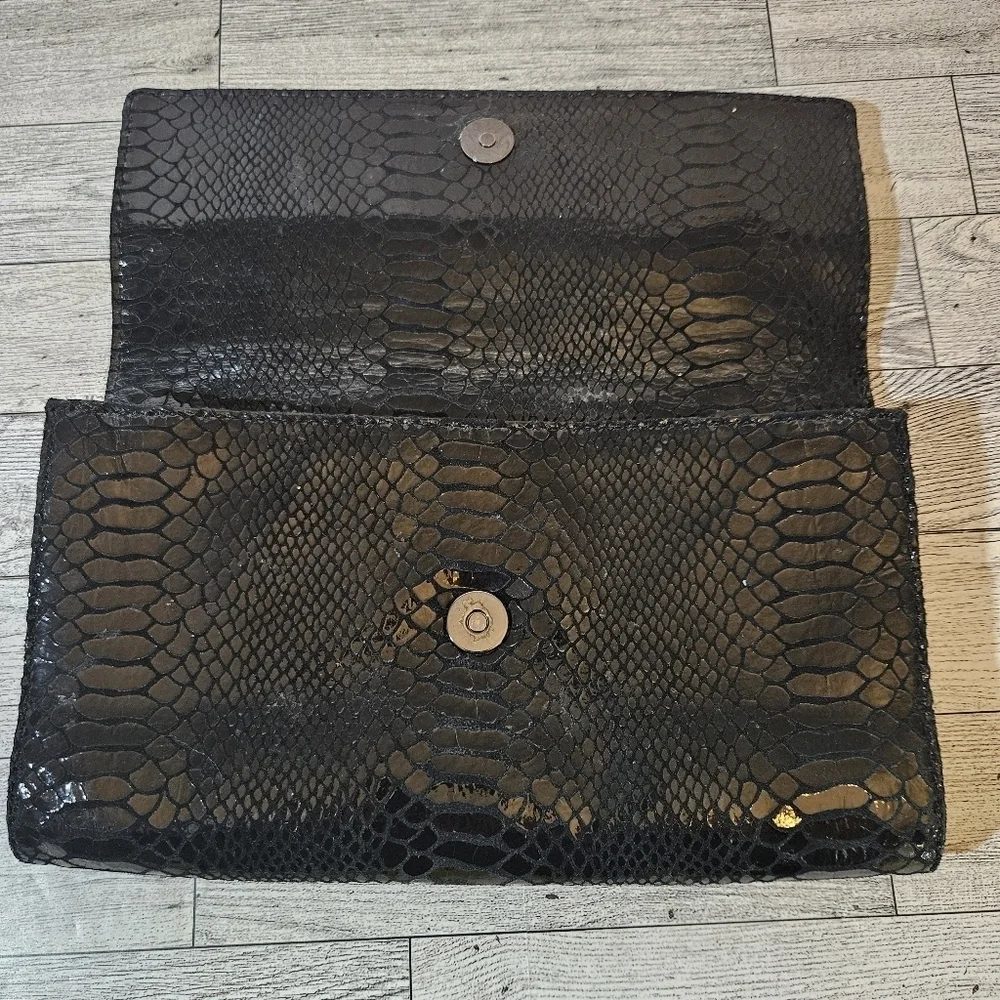 Michael Kors Metallic Black Python Effect Leather Flap Clutch Bag *Missing Strap
